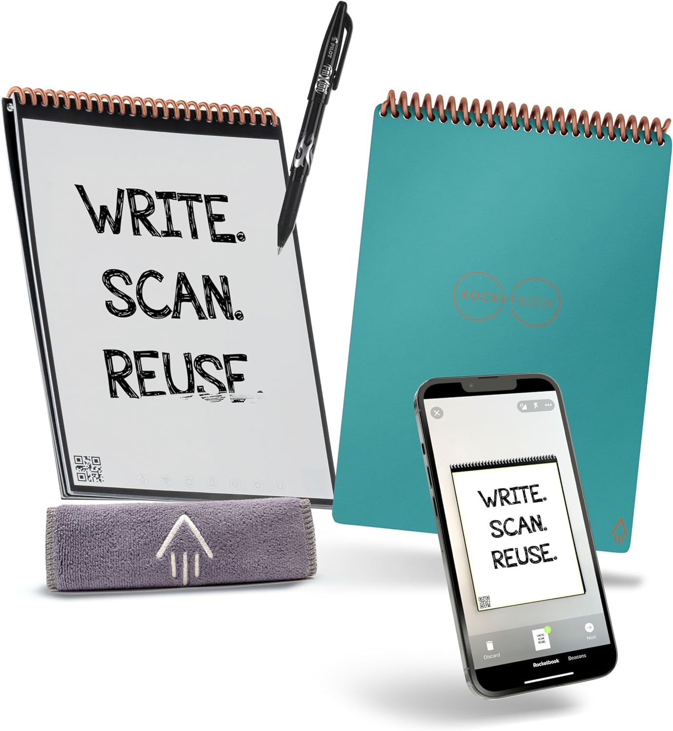 Flip Reusable Smart Notepad | Eco-Friendly, Digitally Connected Notebook for Ambidextrous Writers | Dotted & Lined Combo, 6” X 8.8”, 36 PG, Teal, with Pen, Cloth, and App Included