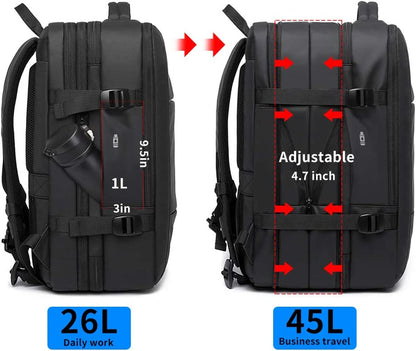 45L Expandable Backpack, Water Resistant, Suitable for Travel, College Laptop Backpack for Men & Women