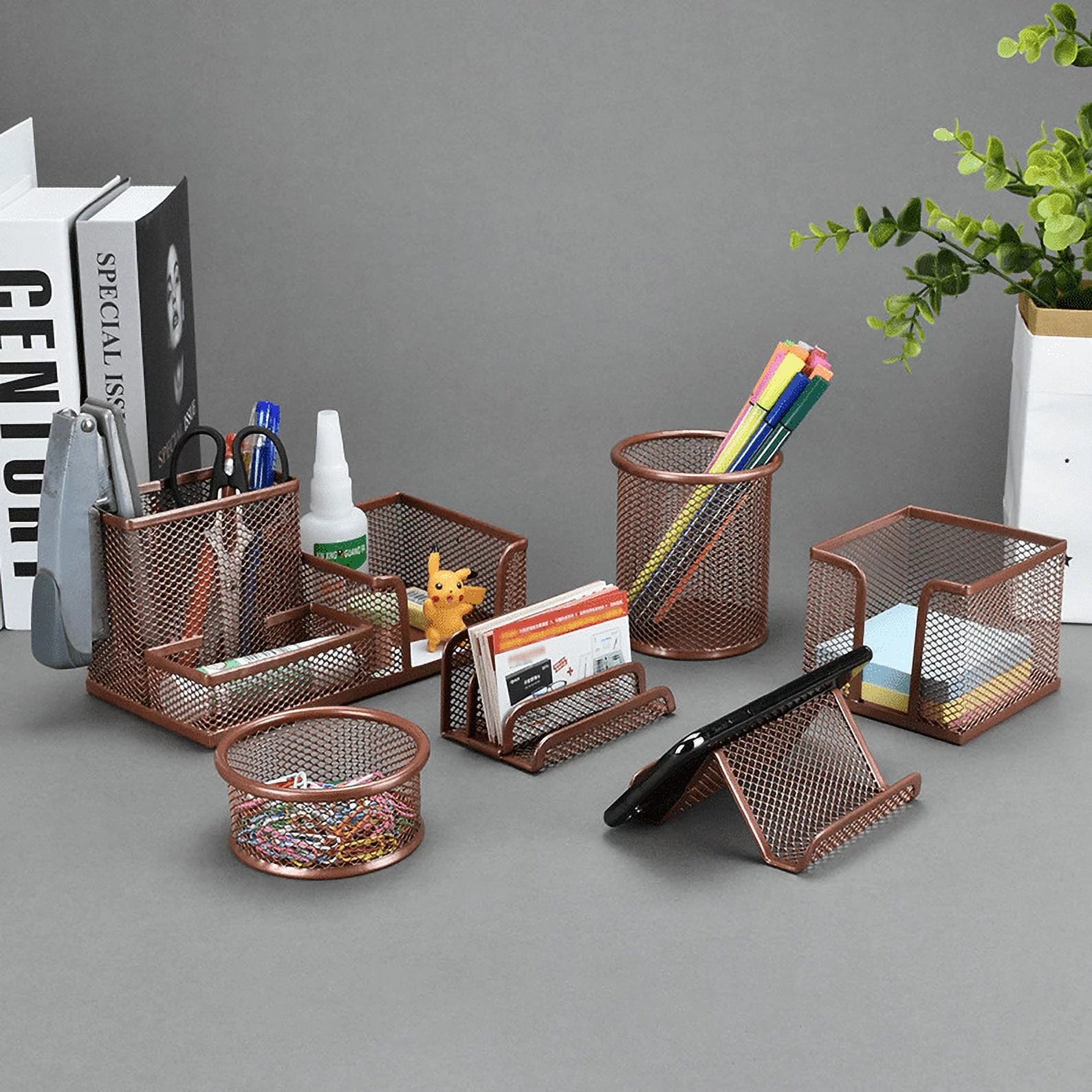 Desk Organizer Set Office Supplies Caddy, Desk Accessories Set Includes Pen Pencil Cup Holder, Pen Organizer, Mail Organizer, Sticky Notes Holder, Business Card Stand, Paper Clip Holder