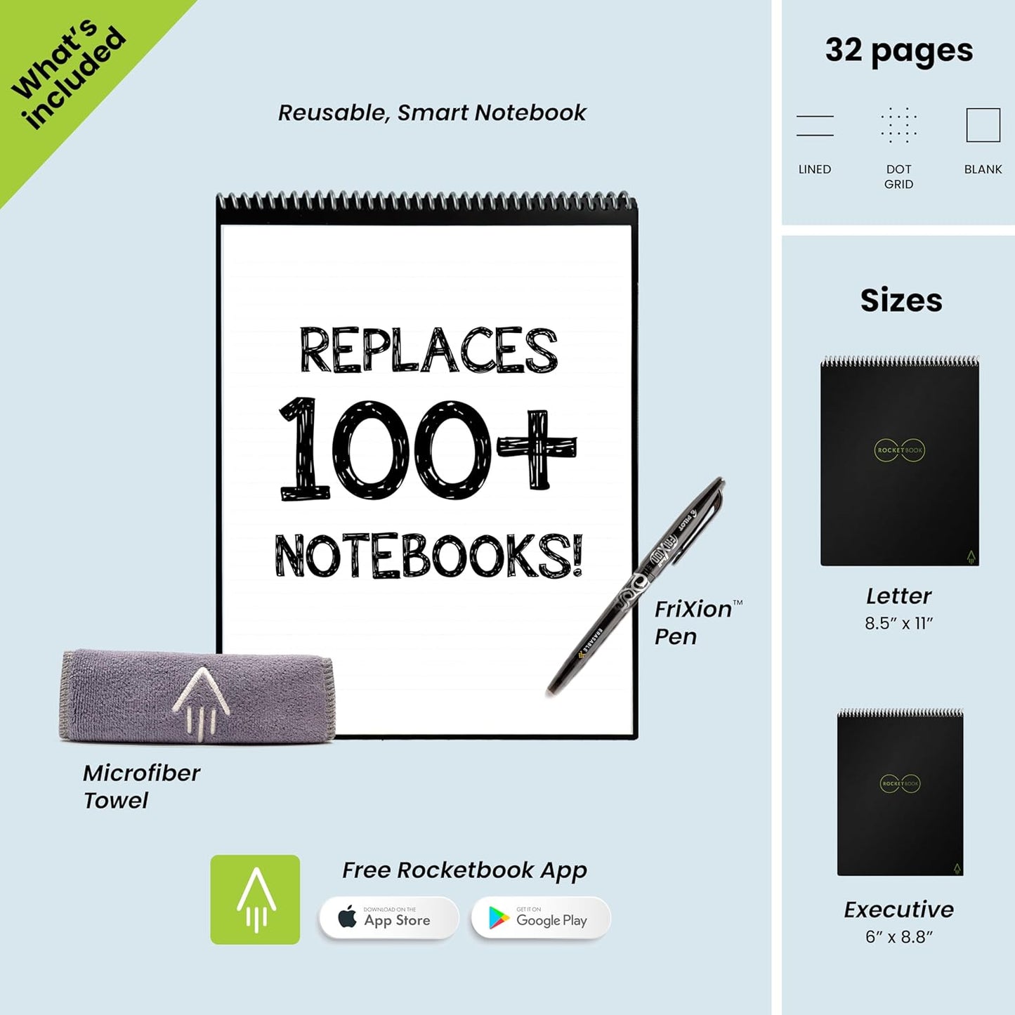 Flip Reusable Smart Notepad | Eco-Friendly, Digitally Connected Notebook for Ambidextrous Writers | Dotted & Lined Combo, 6” X 8.8”, 36 PG, Teal, with Pen, Cloth, and App Included