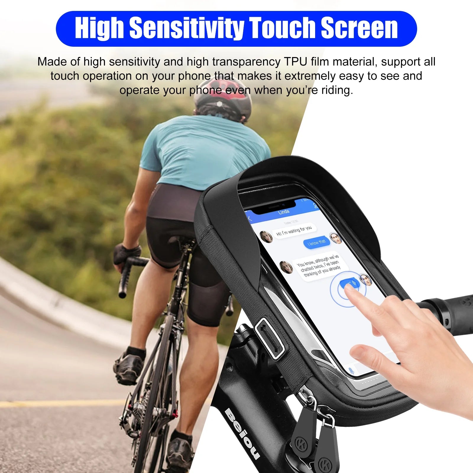 Universal Phone Mount for Bike, Waterproof Bicycle Front Frame Handlebar Bag with Touch Screen, Phone Holder Case Compatible with Iphone 13 12 Pro 11 XS Max XR 8 Plus